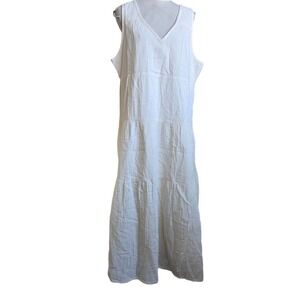 Quince L Ivory Organic Cotton Sleeveless Tiered Maxi Dress V Neck Casual‎ Summer